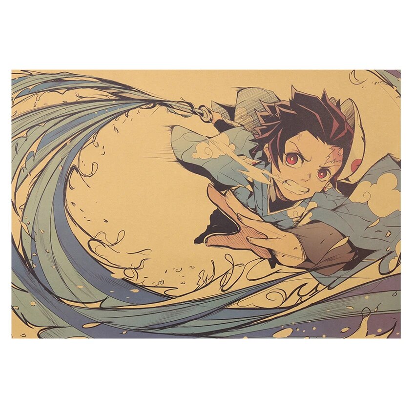 TIE LER Classic Japan Anime Poster Vintage Kraft Paper Poster Wall Stickers Living Room Home Decoration Painting Demon Slayer