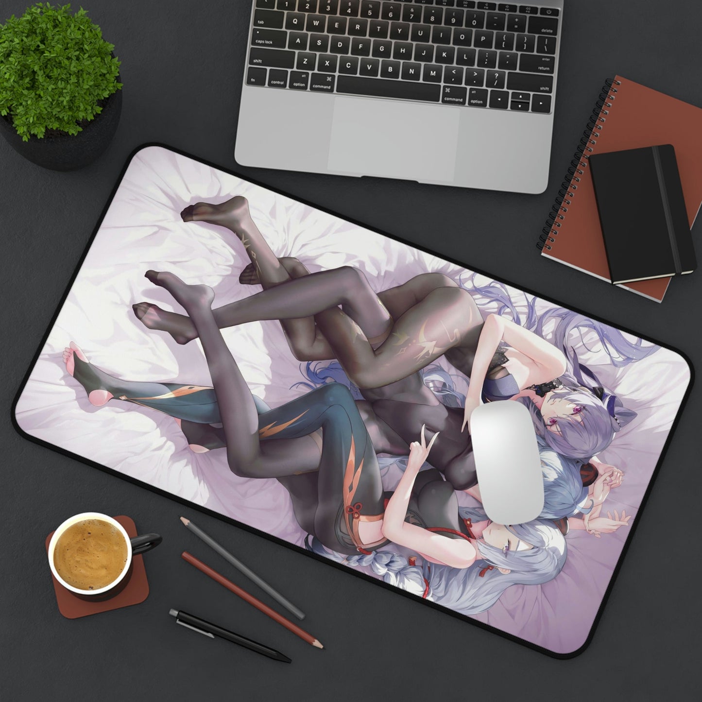 Sexy Waifus Ganyu Keqing and Shenhe Genshin Impact Desk Mat - Non Slip Mousepad - Sexy Girl Playmat