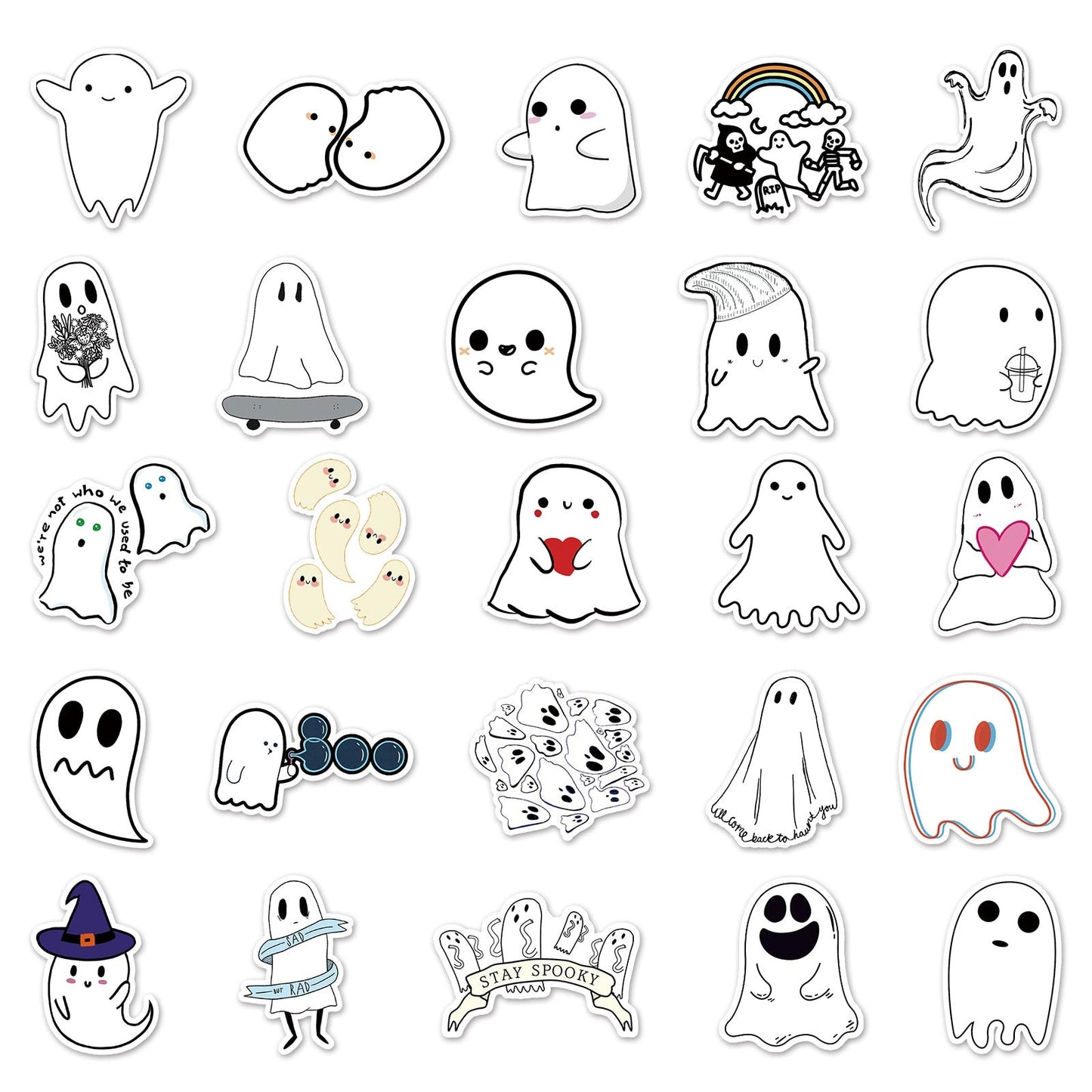 10/30/50PCS Cartoon White Sheet Ghost Stickers Halloween Style Graffiti Decals DIY Window Wall Notebook Phone Suitcase Kids Toys