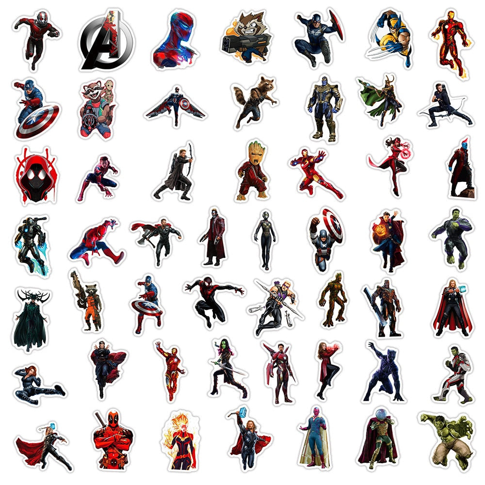 10/30/50pcs Marvel Stickers Cool The Avengers Waterproof Sticker Luggage Skateboard Guitar Laptop Stikers Kid Toy