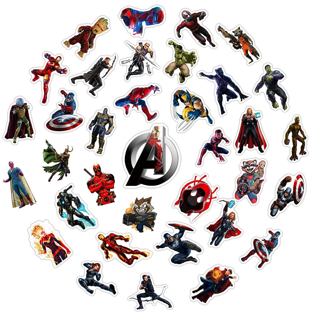 10/30/50pcs Marvel Stickers Cool The Avengers Waterproof Sticker Luggage Skateboard Guitar Laptop Stikers Kid Toy