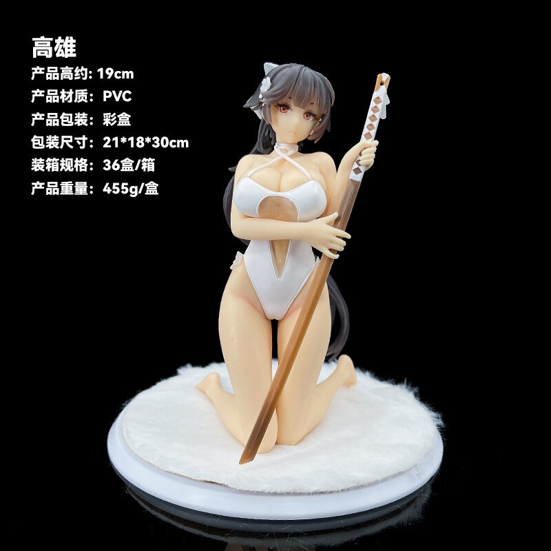 19CM Sexy Swimsuit Azur Lane Anime Action Figures IJN Takao With Weapon Kneeling Pose Undressing PVC Desktop Collection Toys