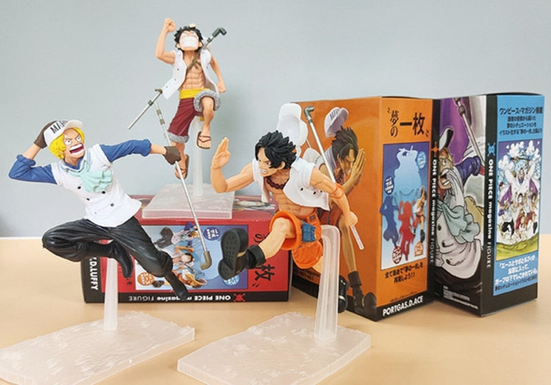 17cm One Piece Anime Figures Running Brother Monkey D Luffy Portgas Ace Sabo Action Figure Collection Model Ornaments Toys Gifts