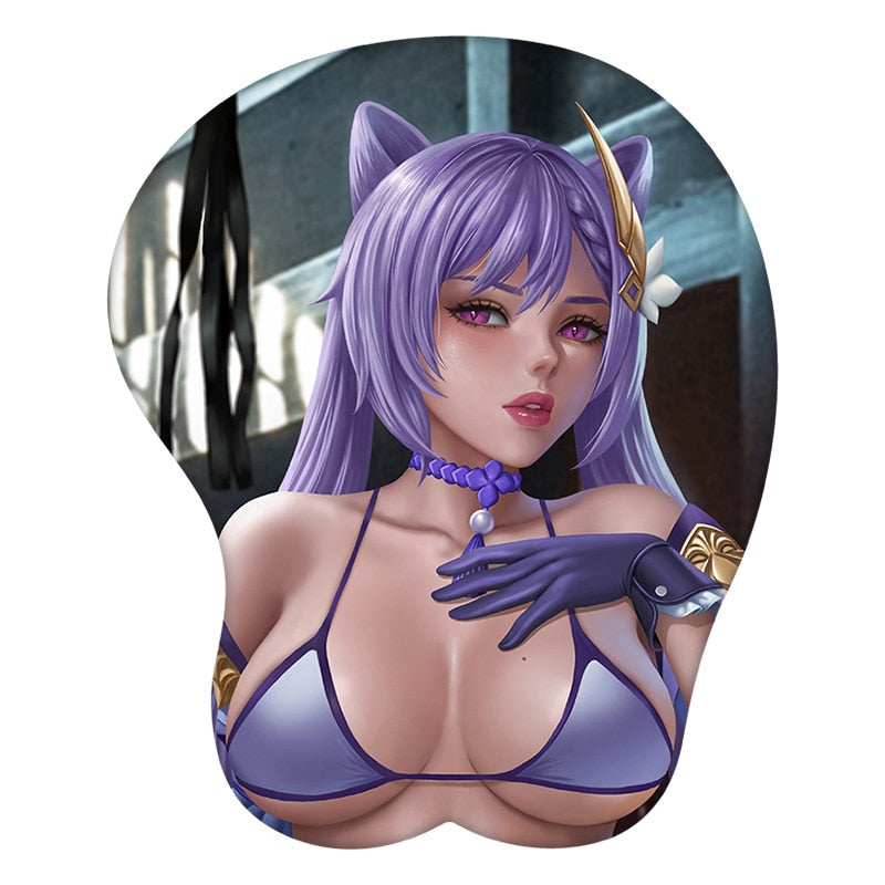 3D Mouse Pad Keqing Genshin Impact Anime Wrist Rest Silicone Sexy Creative Gaming Mousepad Mat