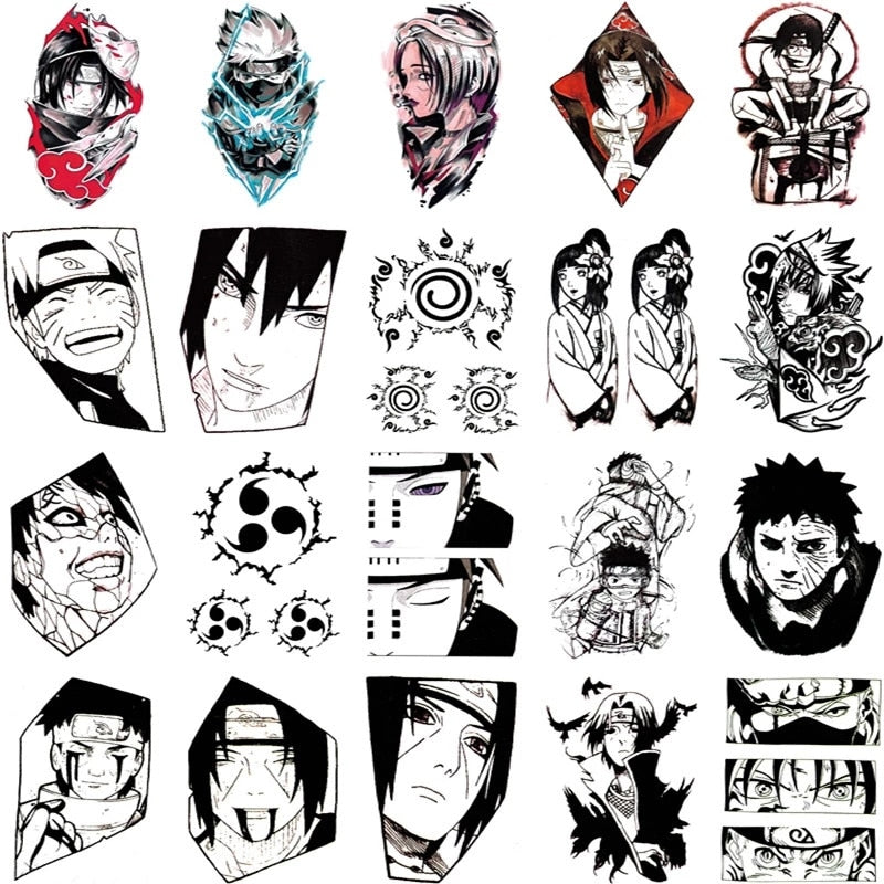 20pcs Waterproof Anime Naruto Tattoos Draken Cosplay Sticker Kakashi Itachi Temporary Tattoo Sticker Dragon Halloween Accessorie
