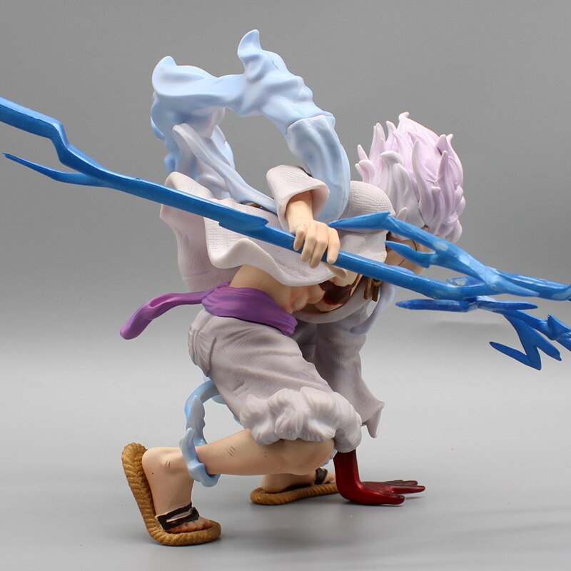 19cm Anime One Piece Gear 5 Luffy Action Figure Squatting Lightning Attack Mode Luffy Sun God Hercules Figure PVC Collection Toy