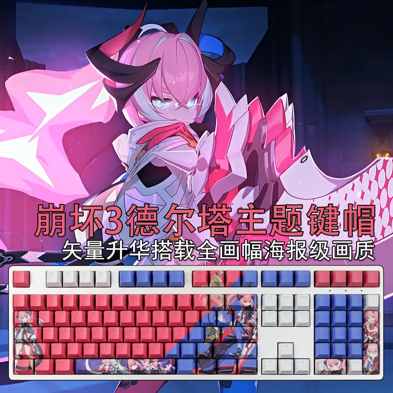 108 Keys Honkai Impact 3 Delta Backlit Keycap PBT 5 Sides Dye Subbed Keycaps Cartoon Anime Gaming Key Caps For ANSI 61 87 104
