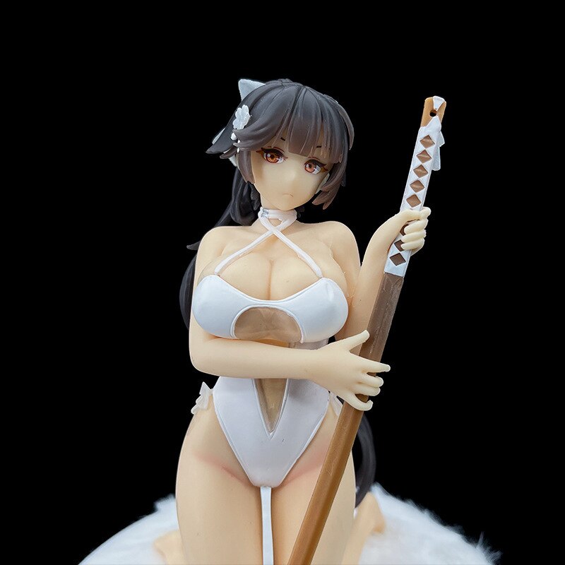 19CM Sexy Swimsuit Azur Lane Anime Action Figures IJN Takao With Weapon Kneeling Pose Undressing PVC Desktop Collection Toys