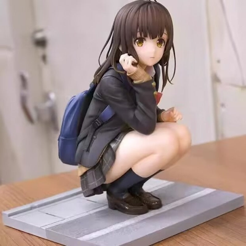 Anime Hige Wo Soru. Soshite Joshikousei Wo Hirou Figure School Uniform Knapsack Ogiwara Sayu Squatting Action Figure Model Toys