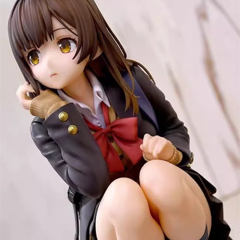 Anime Hige Wo Soru. Soshite Joshikousei Wo Hirou Figure School Uniform Knapsack Ogiwara Sayu Squatting Action Figure Model Toys