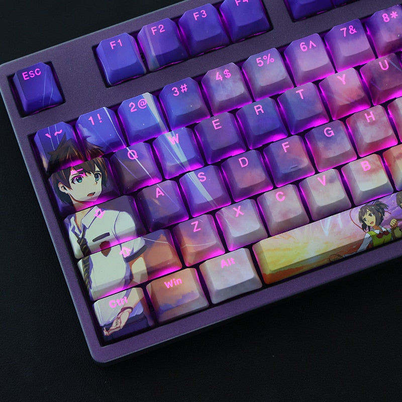 108 Keys PBT Dye Subbed Keycaps 2 Dimensional Cartoon Anime Gaming Key Caps OEM Profile Backlit Keycap For Your Name