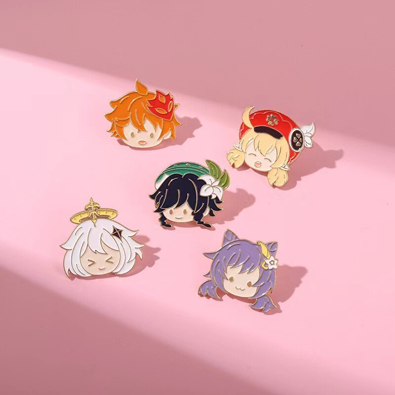 5style Genshin Impact Enamel Pins Custom Chibi Tartaglia Klee Paimon Venti Keqing Game Lapel Badges Anime Jewelry Gift Wholesale